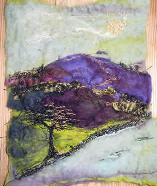 Cumbrian Heather, felted merino wool with embroidered detail