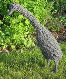 Indian Runner Duck Sculpture in Wire at Greystoke Cycle Cafe